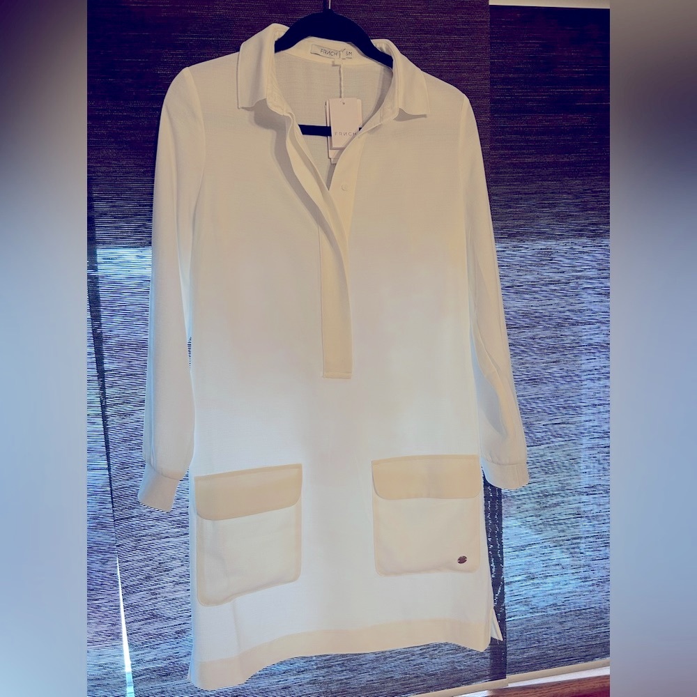 NWT FRENCH SHIIRT MINI DRESS OFF WHITE SMALL